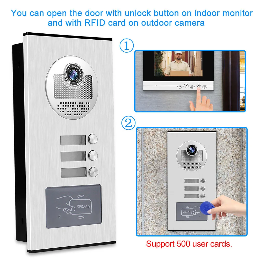 Système d'interphone vidéo pour documents, interphone vidéo, RFID, machine d'entrée, caméra extérieure, vision nocturne IR, interphone pour appartements, 700TVL