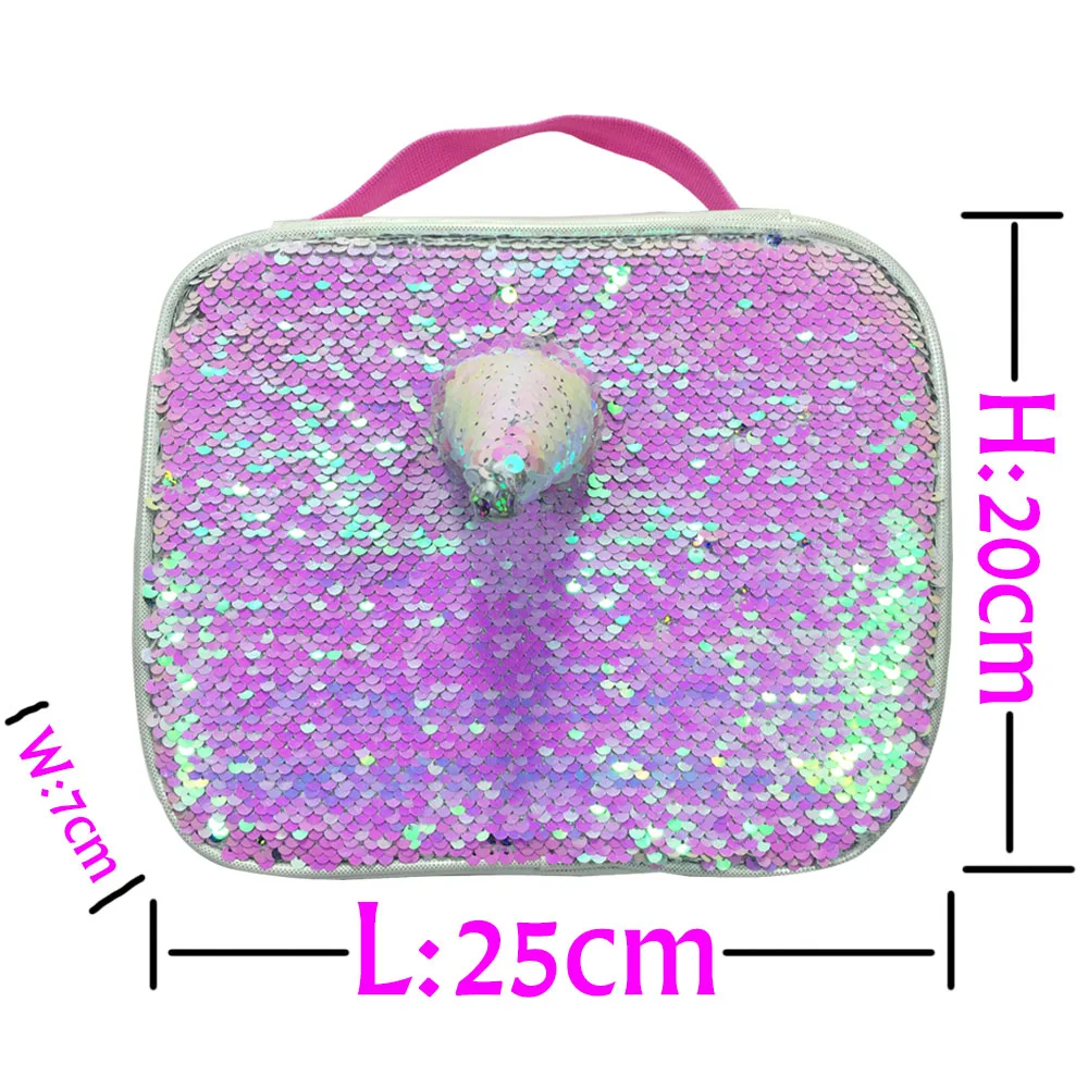 Magic Unicorn Sequin Lunch Box Mermaid Pink Colorful Rainbow Casual Fashion School Tote For Girls Kids