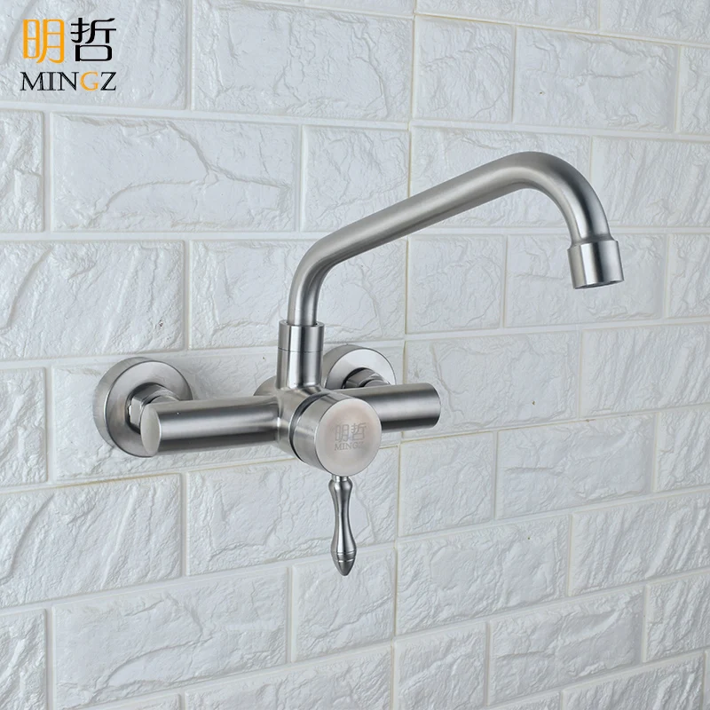 Wall-mounted kitchen 304 stainless steel faucet double handle universal rotating laundry sink sink double sink