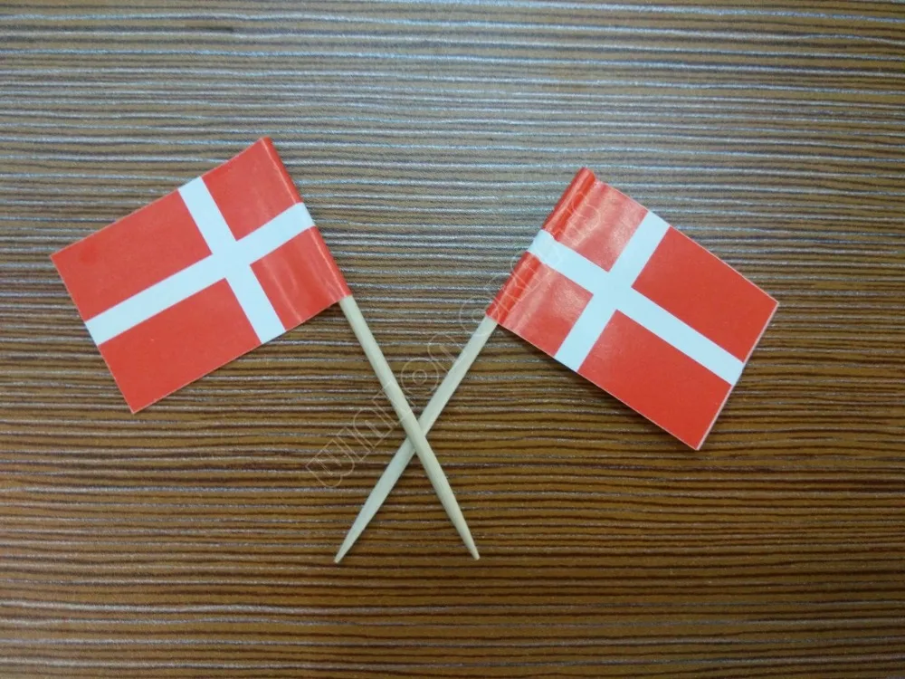 Mini Denmark Toothpick Flag 50Pcs Paper Food Picks Dinner Cake Toothpicks Cupcake Toppers Decoration Fruit Cocktail Sticks