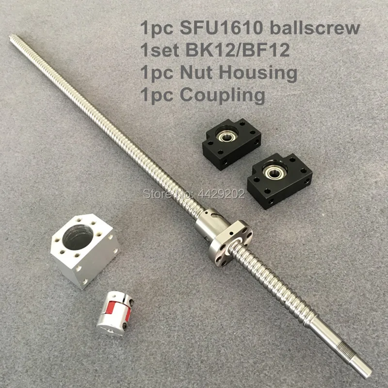 SFU / RM 1610 Ballscrew 800 900 1000 mm with end machined + Ballnut + BK/BF12 End support +Nut Housing+Coupling for CNC parts