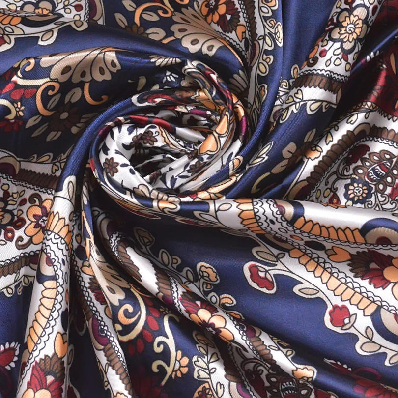 [BYSIFA] Winter Navy Blue Silk Muffler Imitated 2016 New Design Paisley Silk Scarves Wraps 90*90CM Ladies Brand Satin Scarf Cape