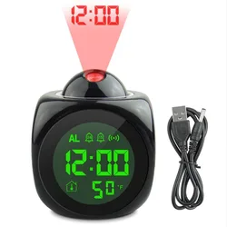 Projection Alarm Clock Night Lights Temperature Digital Time Voice Snooze Multifunction Display Home Table Bedsides Bedroom Lamp