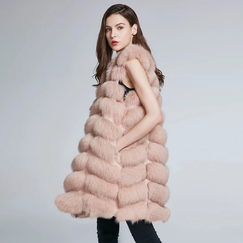 JKP New 90 CM Natural Real Fox Fur Vest Coat Women Winter Sleeveless Design Fox Fur Vest