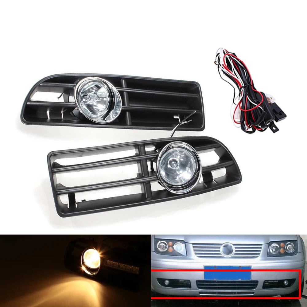 2Pcs/Set 12V BUMPER GRILLE & FOG LIGHT FOR VW BORA 99-04 Clear Lens Amber Light