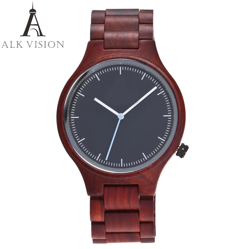 Alk Vision Top Merk Designer Mannen En Vrouwen Hout Horloge Red Sandal Houten Quartz Horloges Fashion Casual Klok Relogio Masculino