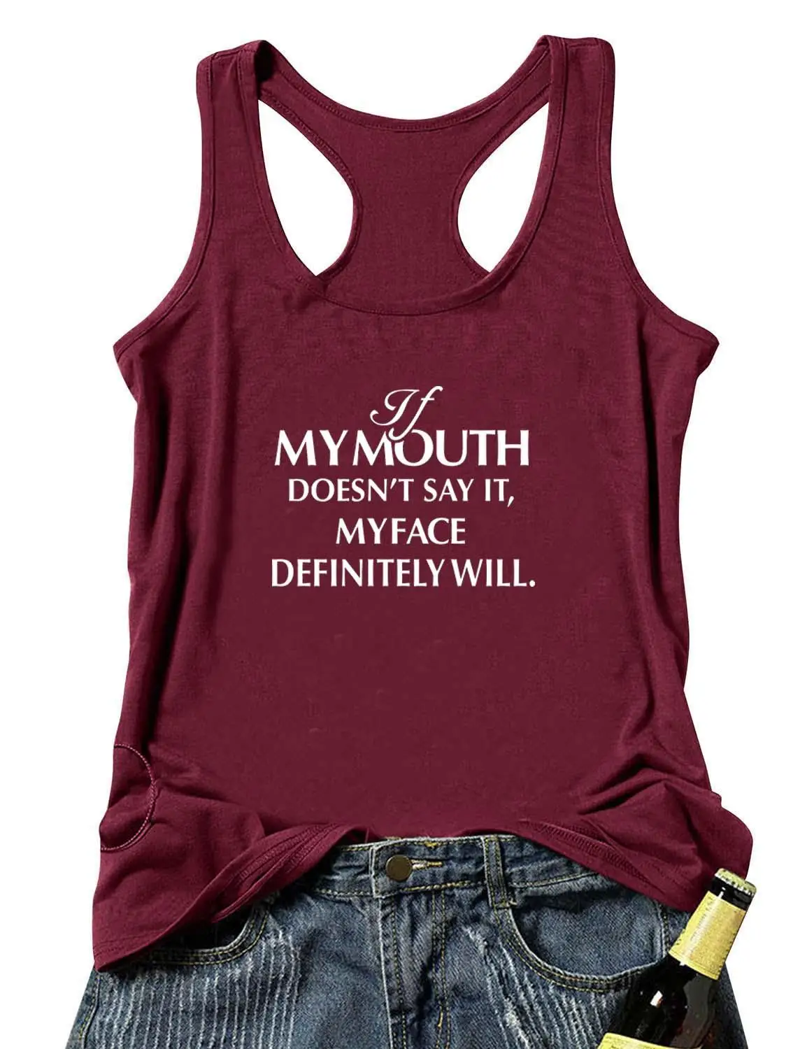 

Vest If my Mouth Doesn't Say it My Face Definitely Will Tank Tops Funny Letter Stylish Tee Summer Racerback Graphic Vest Tops