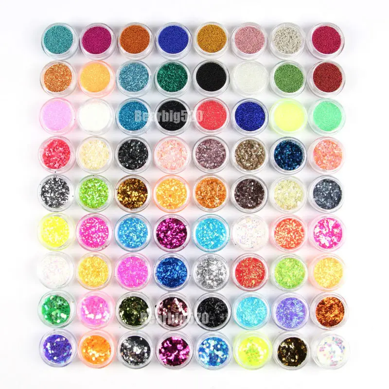 

72 Pots Nail Art Decoration Glitter Powder Crushed Shell Bead Hexagon Striping