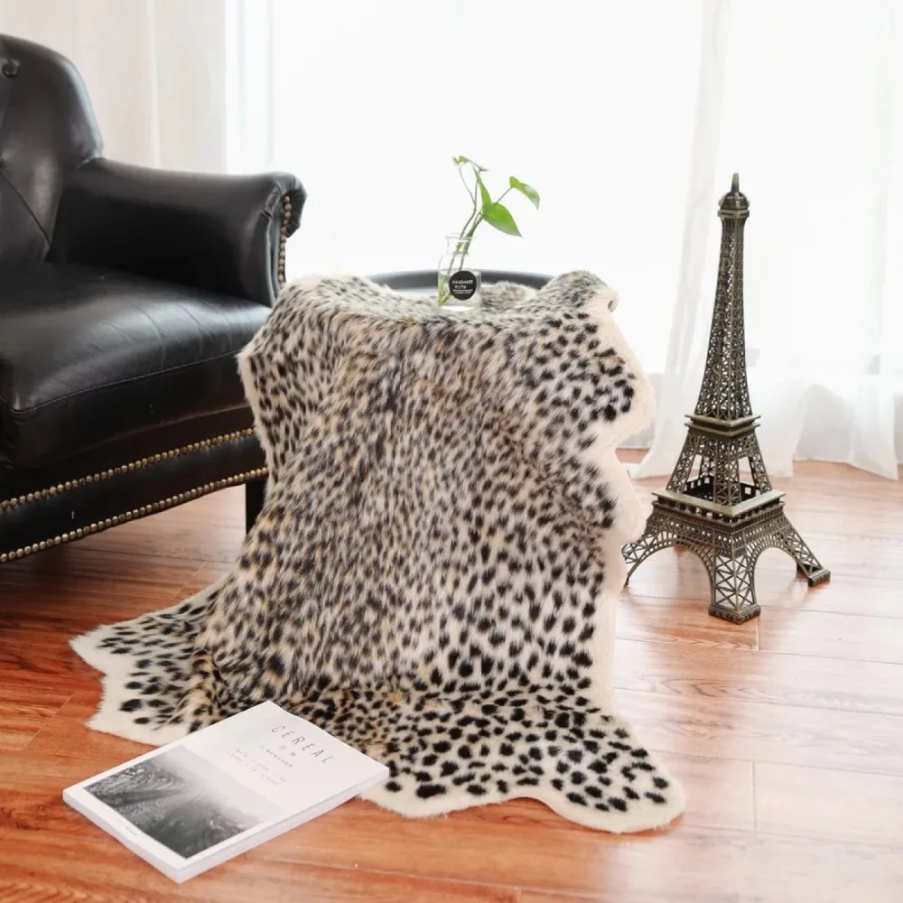 

Leopard printed Rug Cow Leopard Tiger Printed Cowhide faux skin leather NonSlip Antiskid Mat 94x100CM Animal print Carpet for ho