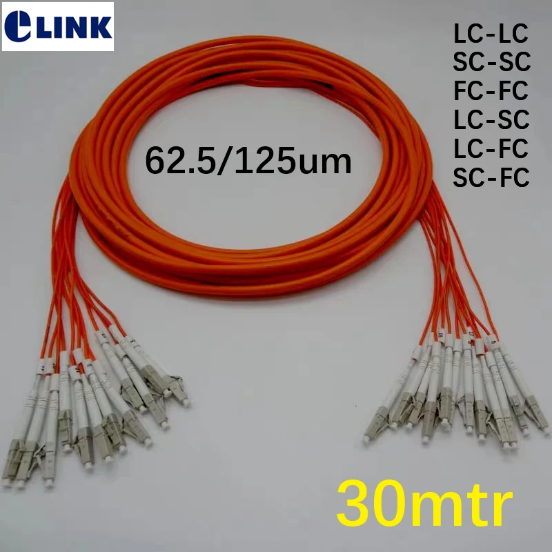 

12 ядер 30 м Patchcord LC-LC SC-SC LC-SC FC-FC LC-FC ММ 62,5/125um ftth Breakout 2,0 ММ LC SC FC оптоволоконный джемпер ELINK