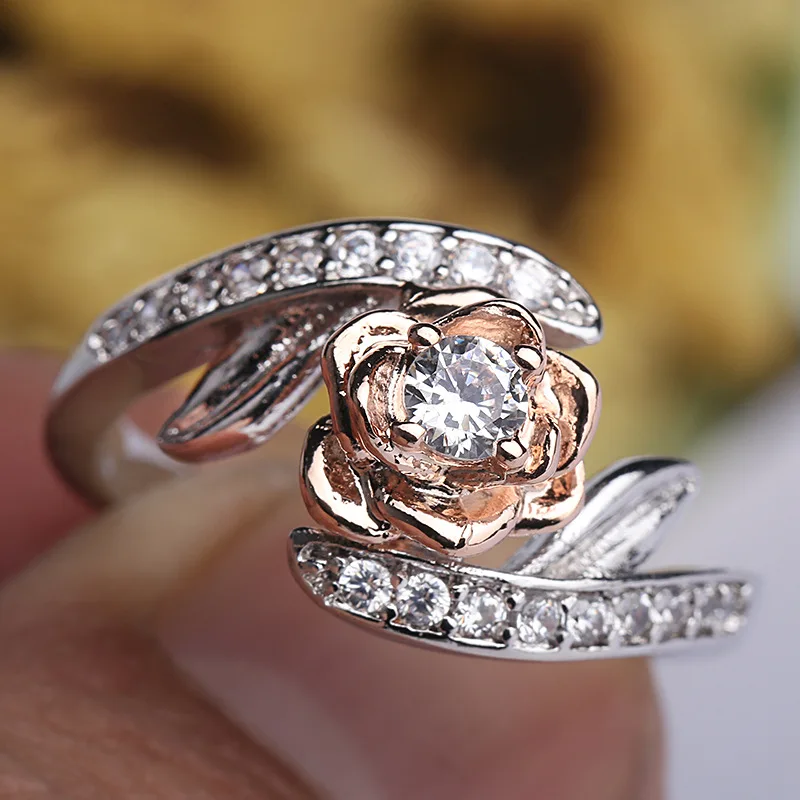 2021 New Collection Rose Gold Color Flower Leaf Winding Ring Women CZ Sterling Silver Color Rings Lover Day's Gifts Jewelry