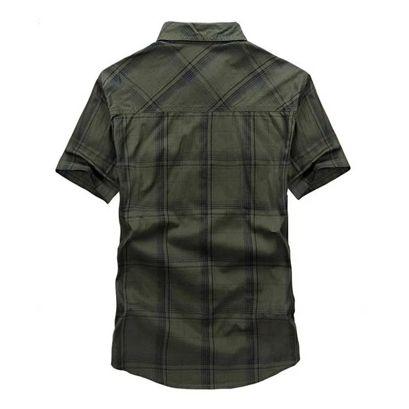 Fashion Summer Shirt Short Sleeve Plaid Shirts Men Plaid Cotton Shirts Military Luxury Brand Clothing Cardigan Plus Size M-5XL