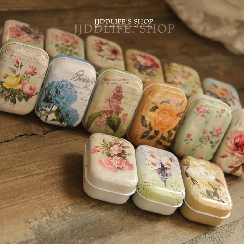 

32pc/box Mini Storage Box Flowers series Small kit lithospermum ointment case chewing gum box Small Pill Case Romantic Gift Box