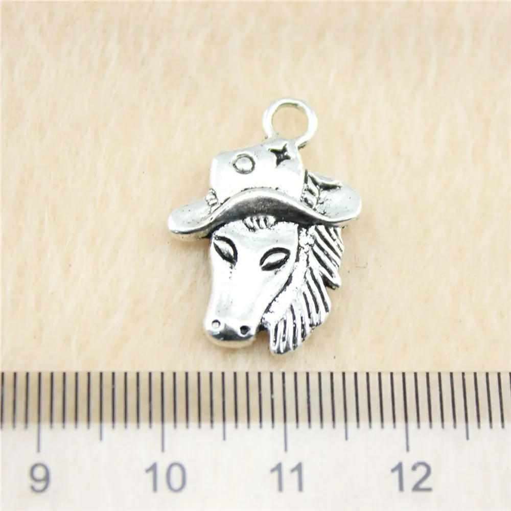 30pcs/lot 23*16mm ancient silver Double Sided Cowboy Hat Horse Head charm Pendants DIY jewelry for bracelet necklace earring