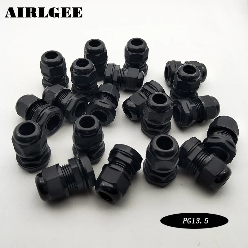 IP68 20pcs PA66 Nylon Strain Relief Cord Grip Waterproof Cable Glands PG13.5 for 6-12mm Dia Cable  Black