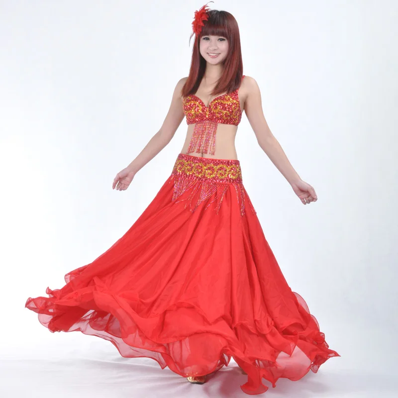 Belly Dance Skirt High Quality Women Sexy Belly Dance Costume Skirts 3 Rows Chiffon for Sale 12 Colors Available