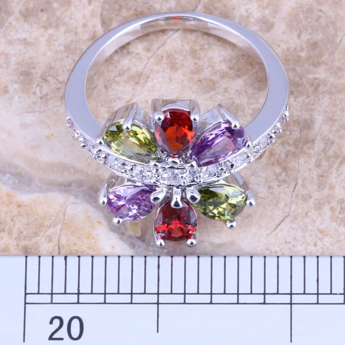 Alluring Multicolor Multigem Silver Plated  Women's Ring Size 6 / 7 / 8 / 9 R1413