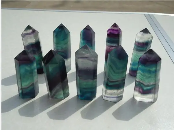 

10 Small Nice Natural Green Blue Purple Fluorite Crystal Terminate Point Healing from China Wholesales