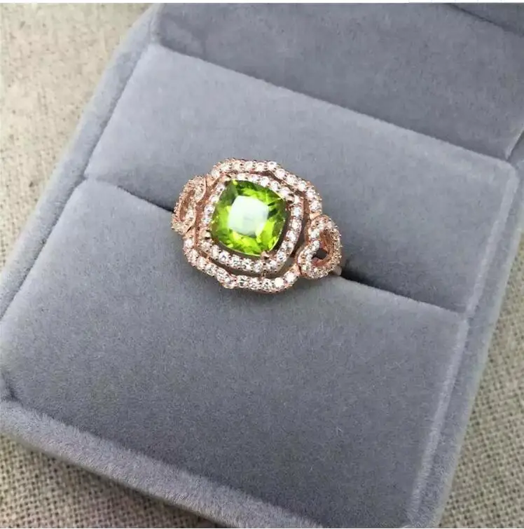 

Peridot ring Free shipping Natural real peridot 925 sterling silver Fine jewelry 7*7mm gemstone Handworked rings