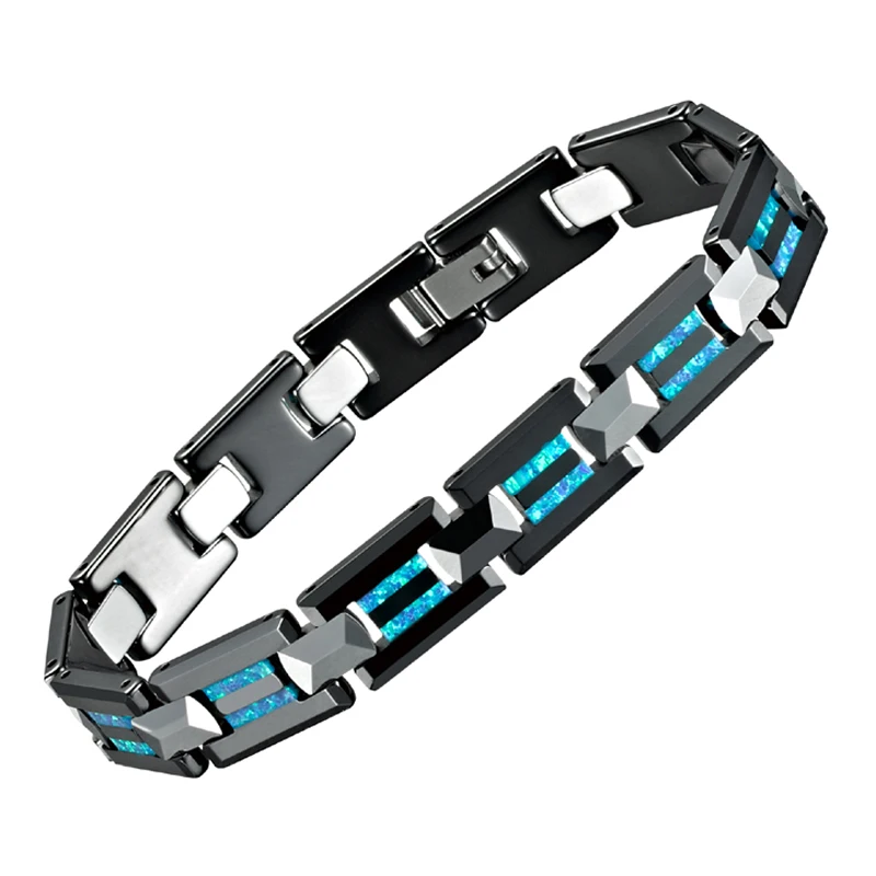 Classic Black Ceramic Blue Opal Tungsten Bracelet For Men and women Charm Bangles Costume Male Men\'s Bracelets Jewelry Man Gift