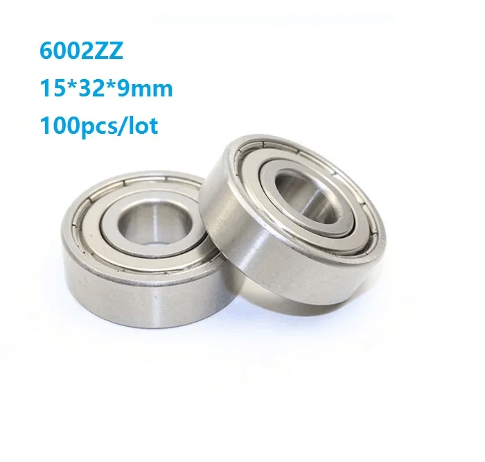 

100pcs/lot 15x32x9mm 6002ZZ 6002Z 6002 Z ZZ 15*32*9mm metal cover Deep Groove Ball bearing Ball Bearings