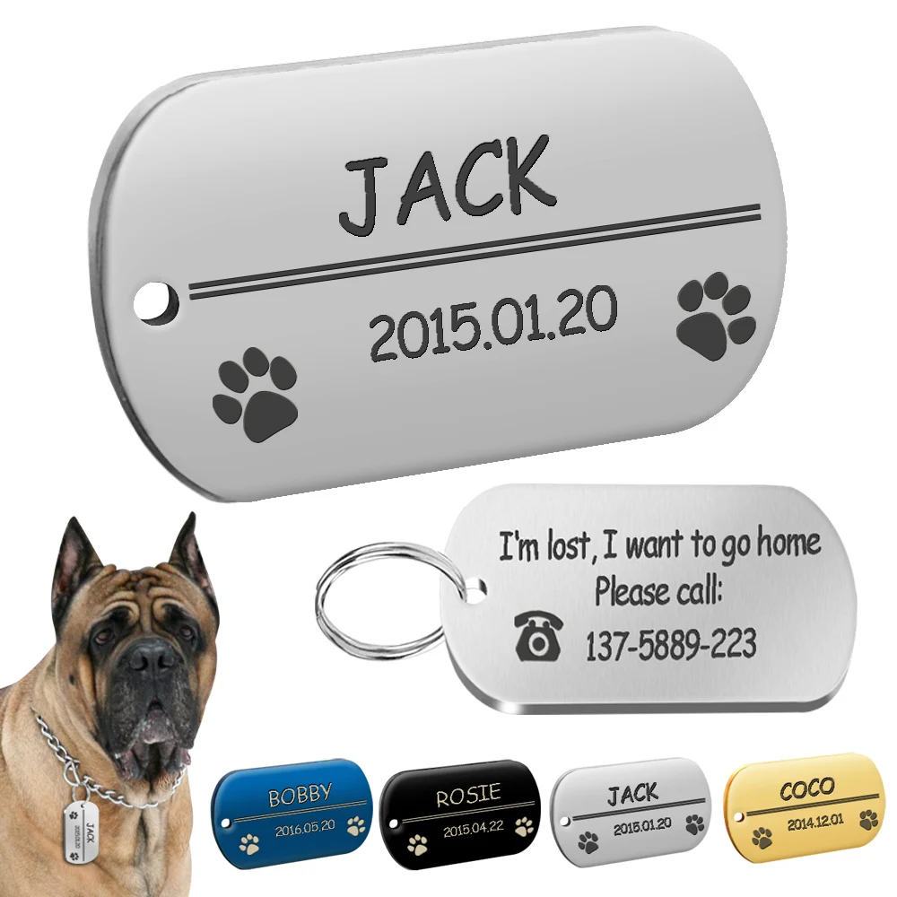 Metal Military Dog ID Tag Dog Accessories Customized Engraved Cat Puppy Name Tag Phone No. for Medium Large Pet Labrador