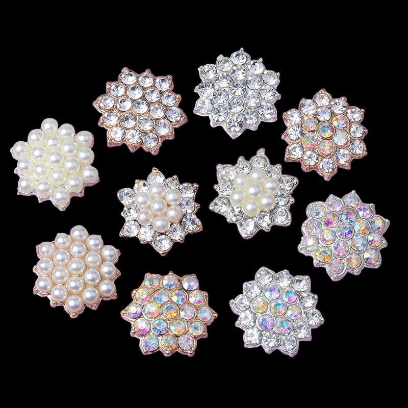 2016New 100Pcs Snowflakes Lotus Rhinestones Flatback Button for DIY Hair Accessories or Phone Case Decoration HZ127