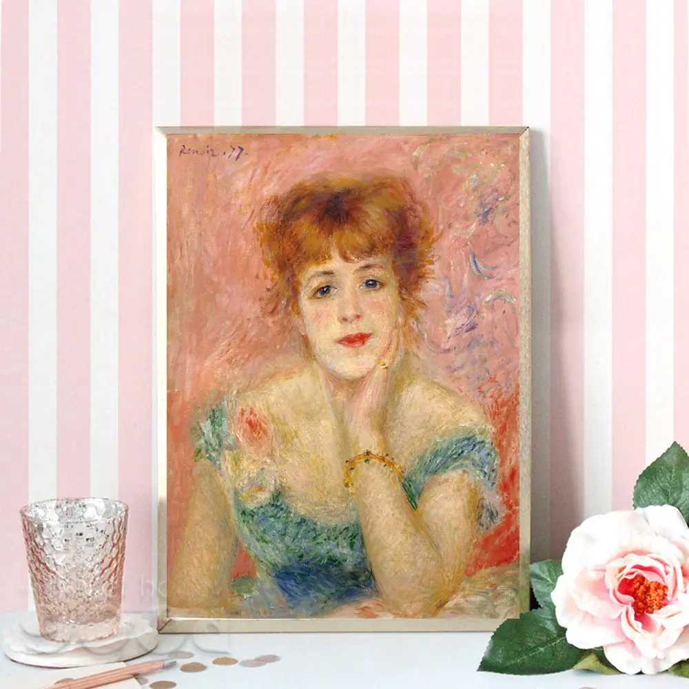 Hallway Decor Auguste Renoir Jeanne Samary in a Low Necked Dress Pink Portrait Girl Artwork for Home Decor Office Drop Shipping