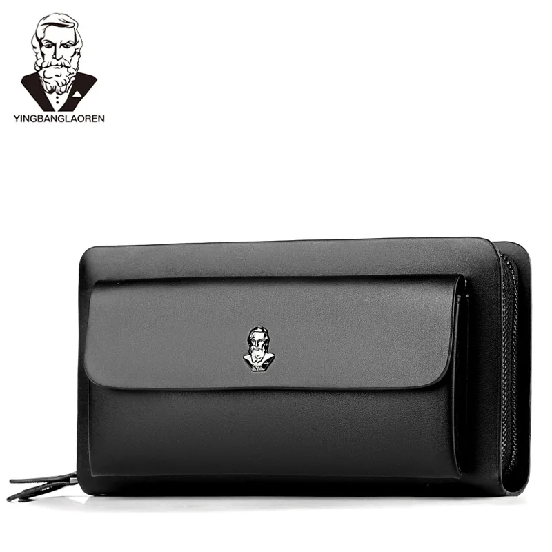 Men\'s Day Clutch Double Zippers Business Purse Male Big Capacity Handbag Soft Long Wallet Phone Case Card Holder