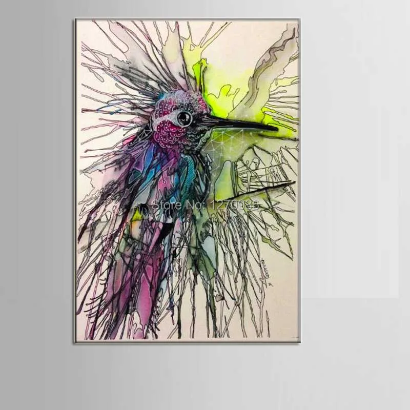 

Crazy bird with Luminous purple feathers bright green standing on the branches professor artist hand painted oil painting