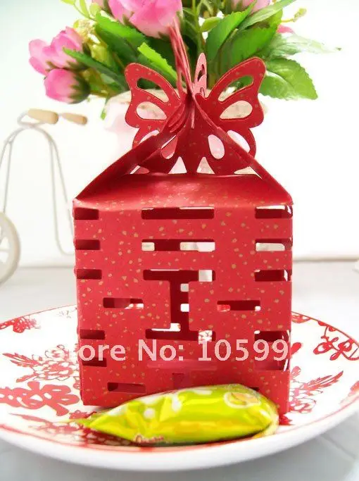 

New marriage celebrate Chinese creative wedding candy box surrounded by hollow hi word red/gold 200pcs