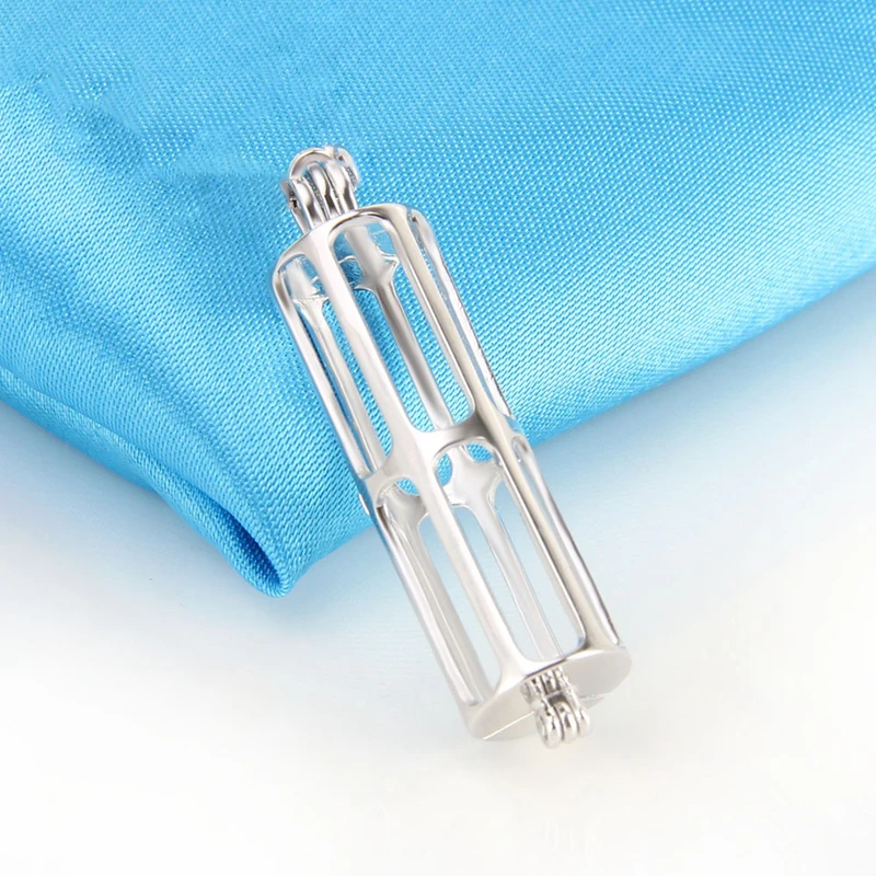 CLUCI 925 Sterling Silver Cylinder Cage Shape Pearl Locket Pendant  DIY Necklace Jewelry Findings Tube  Long Pendants SC262SB