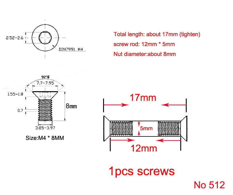 6pcs/lot,17mm to 25mm x 5mm Stainless steel Knife Handle Flat head hex Chicago black Screwsfor 5mm hole