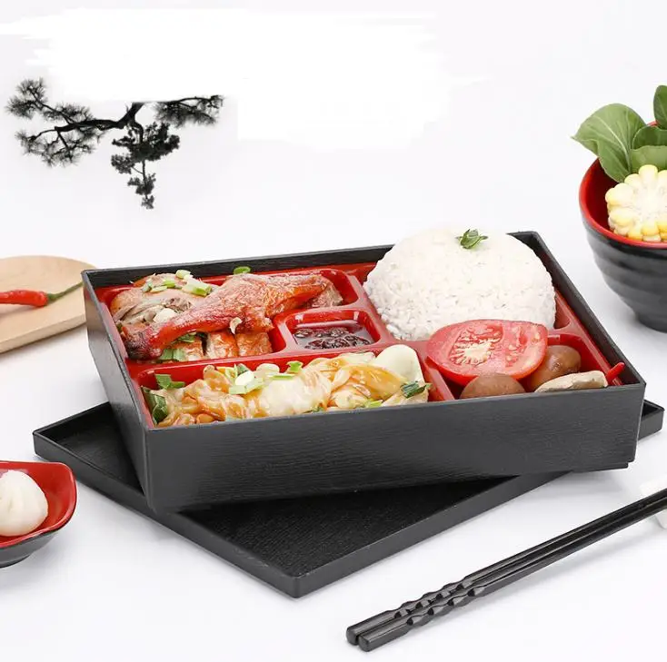 Japanese Style Sushi Box Plastic Lunch Sub Grid Rectangular Fast Food Business Packages Box 10pcs/lot 27*21*5cm SN265