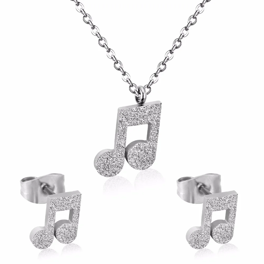 LUXUKISSKIDS Fashion Jewelry Sets Musical Note with Rhinestone Stainless Steel Golden Necklaces and Earrings Dubai/Indian Bijoux