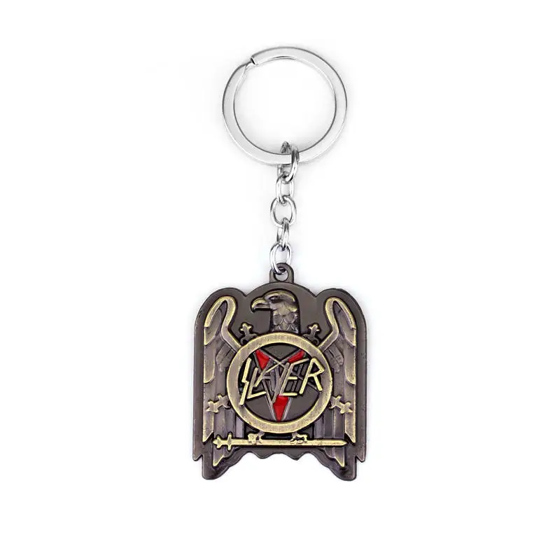 dongsheng New Arrival Rock Band Metal Slayer Sew On Patch Logo Keychain SLAYER Logo Killer Thrash Metal Rock Band Key Chains