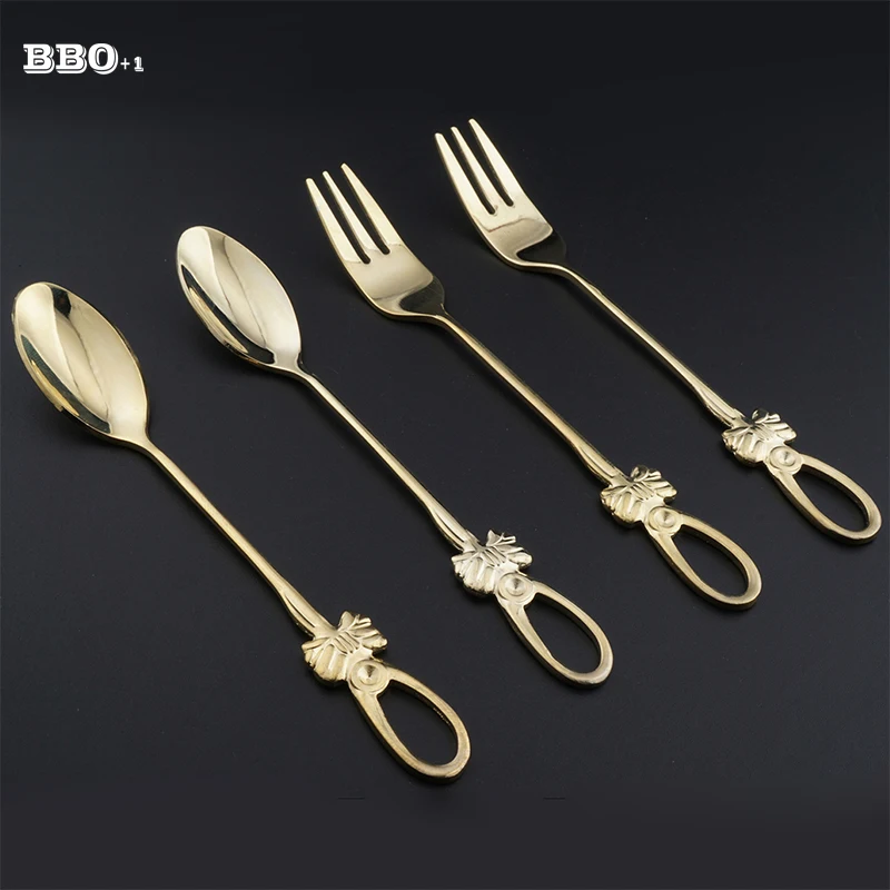 4pcs Butterfly Stainless Steel Coffee Dessertspoon Creative Gold Plated Stainless Steel Dinnerspoon Fork Set Kitchen Accessories