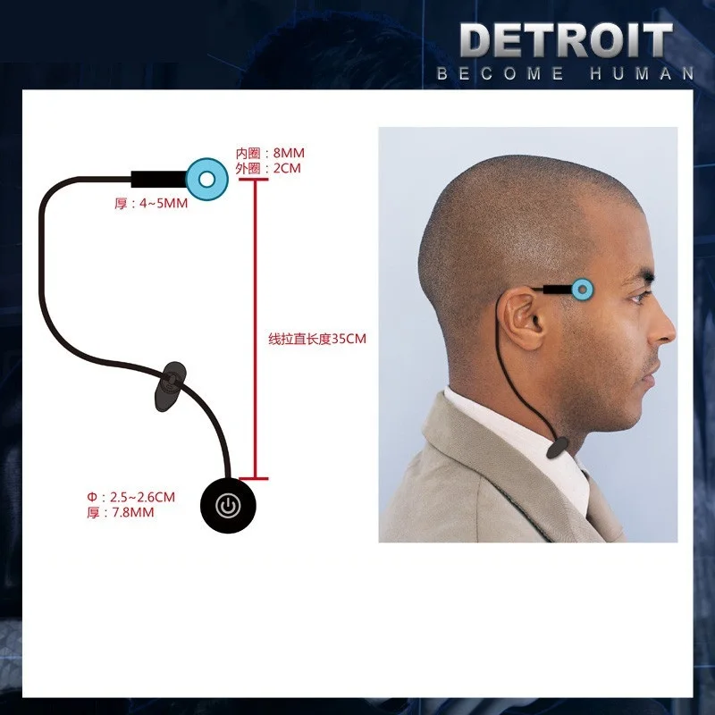 Detroit: Menjadi Manusia Cincin Kepala Lingkaran LED Alat Peraga Cosplay Connor RK800 Kuil Nirkabel LED Cahaya Kara Negara Kilau Lampu