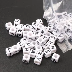 200PCs Mixed white Acrylic Russian Alphabet Letter Flat Cube Pony Beads For Jewelry Making 6x6mm