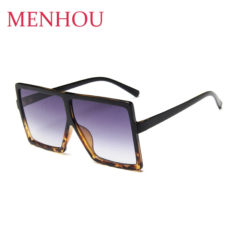 black Oversized Flat Top sun glasses for woman 2025 Big Square Gradient women\'s sunglasses Fashion Brand Shades Oculos Unisex