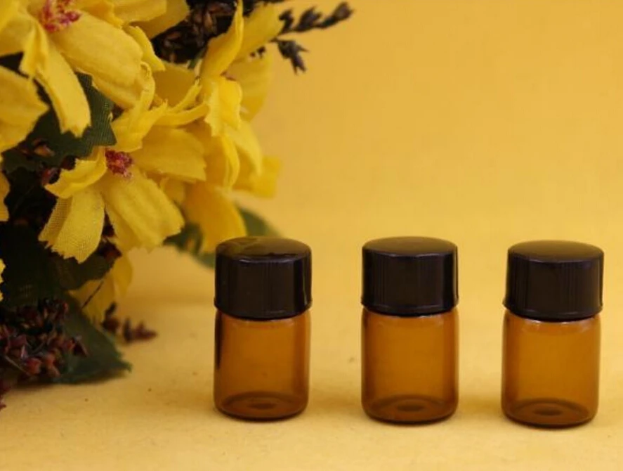 1000 * 2ML Mini Amber Glass Essential Oil Bottle Orifice Reducer & cap Brwon Glass Vials