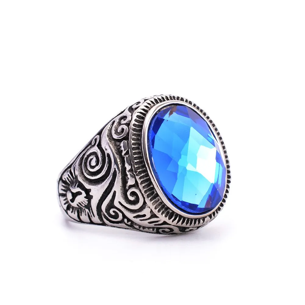 Cool Men\'s Silver color Ring Blue Zircon 316L Stainless Steel Ring Fashion Jewelry