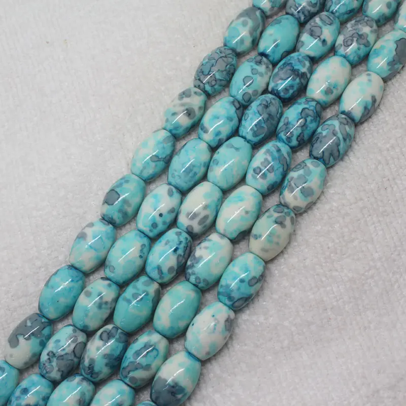 

Mini. Order is $7! 11x16mm Skyblue Multicolor Snow Jades stones measle Drum bead Oval stone DIY Loose beads 15"