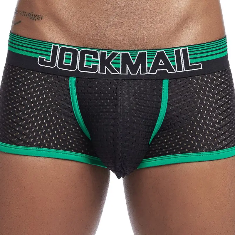 JOCKMAIL 2019 New Underwear Men Boxer Mesh U Pouch Sexy Underpants Cueca Nylon Pants Trunks Boxer shorts Gay Male Panties Hot