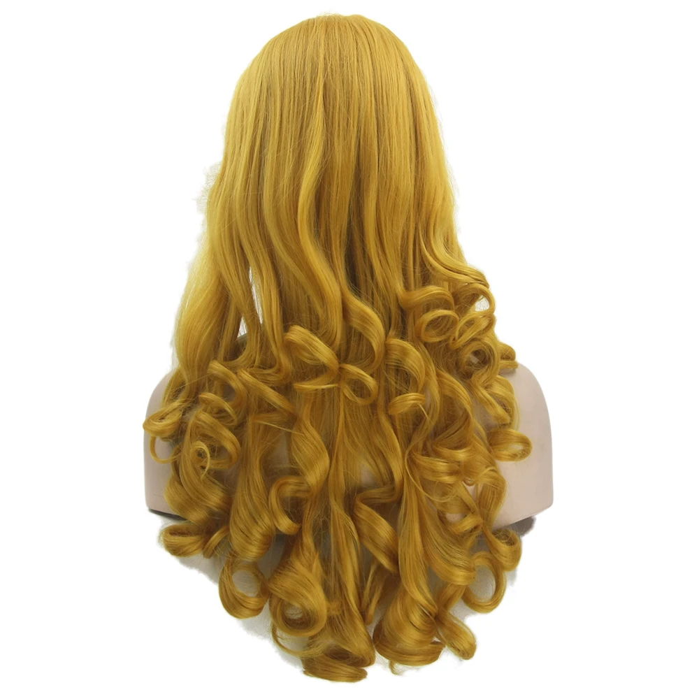 Soowee Long Curly Synthetic Hair Yellow Golden Wigs Sleeping Women Party Hair Cosplay Wig Hairpiece