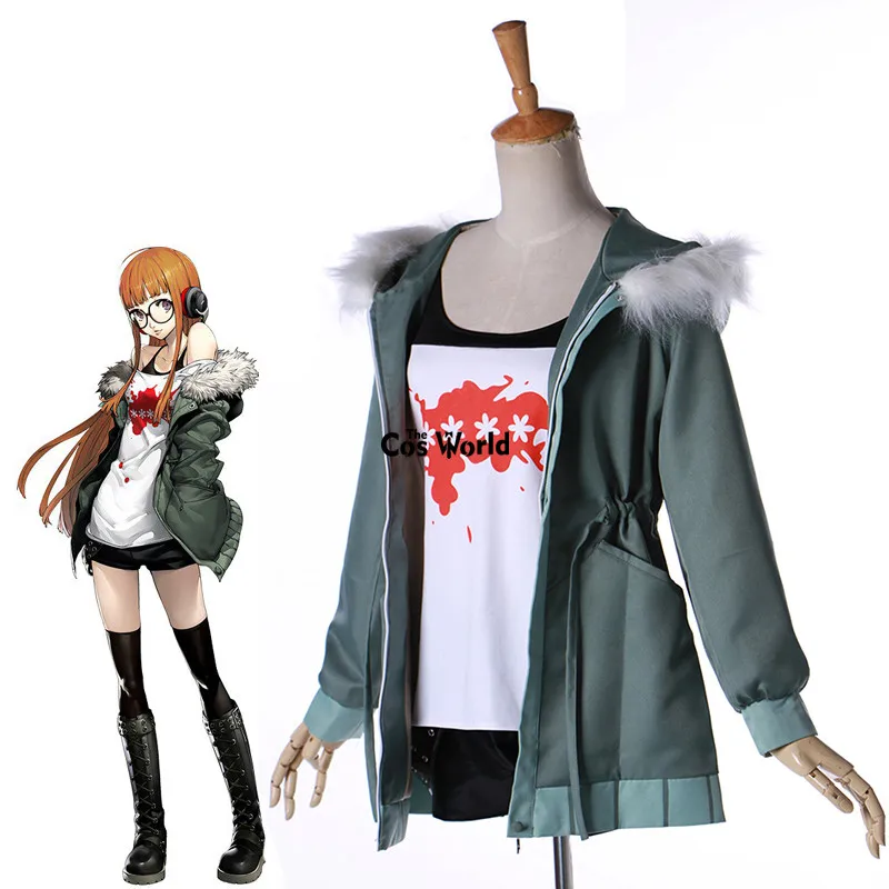 Persona 5 Sakura Futaba T-shirt Tops Mantel Shorts Uniform Outfit Spiele Cosplay Kostüme