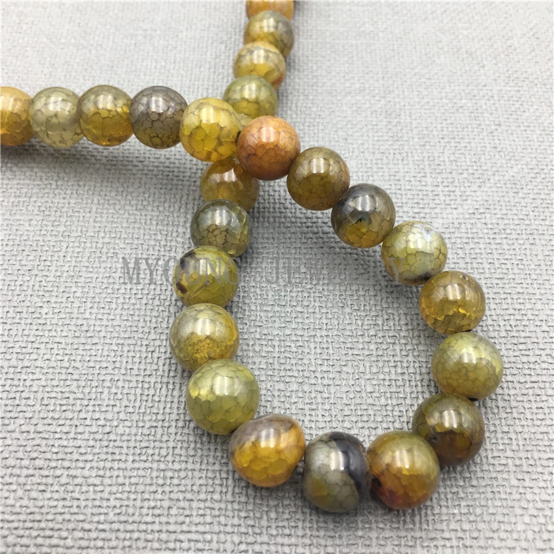 MY0198 Yellow Dragon Vein Fire Agates Beads,Round Natural Stripped Stone Beads,15.5 Inch Full Stand