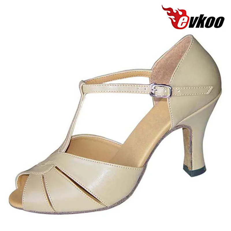 Evkoodance-zapatos de baile latino para mujer, calzado de piel sintética con tacón de 7cm, cómodos, color caqui y negro, Evkoo-057 personalizado