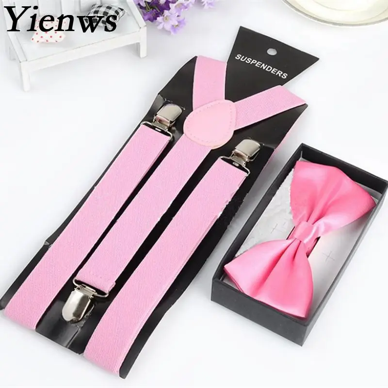 Yienws Bow Tie Suspenders đối với Phụ Nữ Men Hồng Red Burgundy Xám Bowtie Niềng Răng Suspensorio Adulto Wedding Party 10 mảnh YiA067