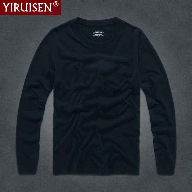 Top Quality Men\'s 100% Cotton Solid Long Sleeve T Shirt Men 2021 YIRUISEN Brand T Shirts Casual Male Top Tees Autumn Clothing